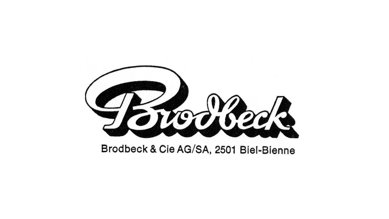 Das Logo der Brodbeck AG, wie es in den 70er Jahren aussah. Die Brodbeck Schrift in Schwarz, darunter klein eine Beschreibung